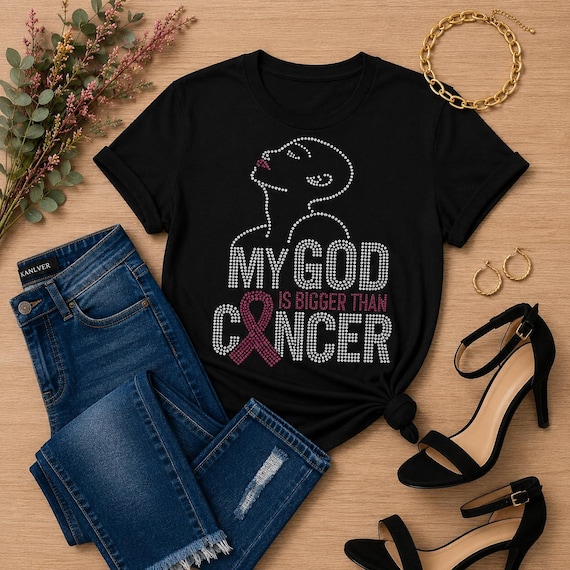 Rhinestone Breast Cancer Awareness T-Shirt | Faith Tee