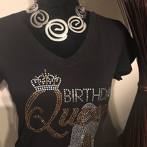 T-shirt met verjaardagskoningin strass/bling.