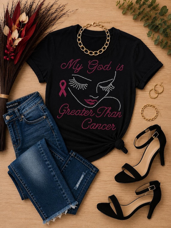 Rhinestone Breast Cancer Awareness T-Shirt | Faith Tee