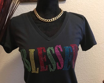 Blessed Rhinestone T-shirt. Motivational, Inspirational, Christian, Faith Shirts for Women