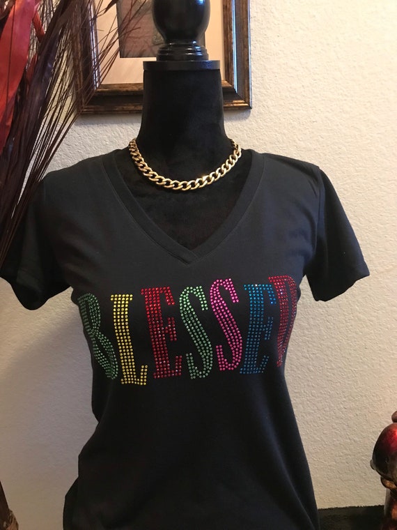 Blessed Rhinestone T-shirt. Motivational, Inspirational, Christian, Faith Shirts for Women