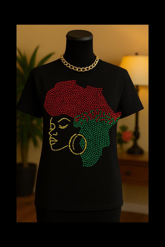 African Map Woman Bling T-shirt
