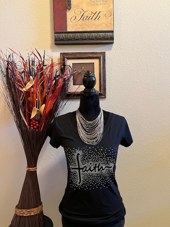 Scattered Faith Rhinestone T-shirt. Motivational, Inspirational, Christian, Faith Shirts for Women.