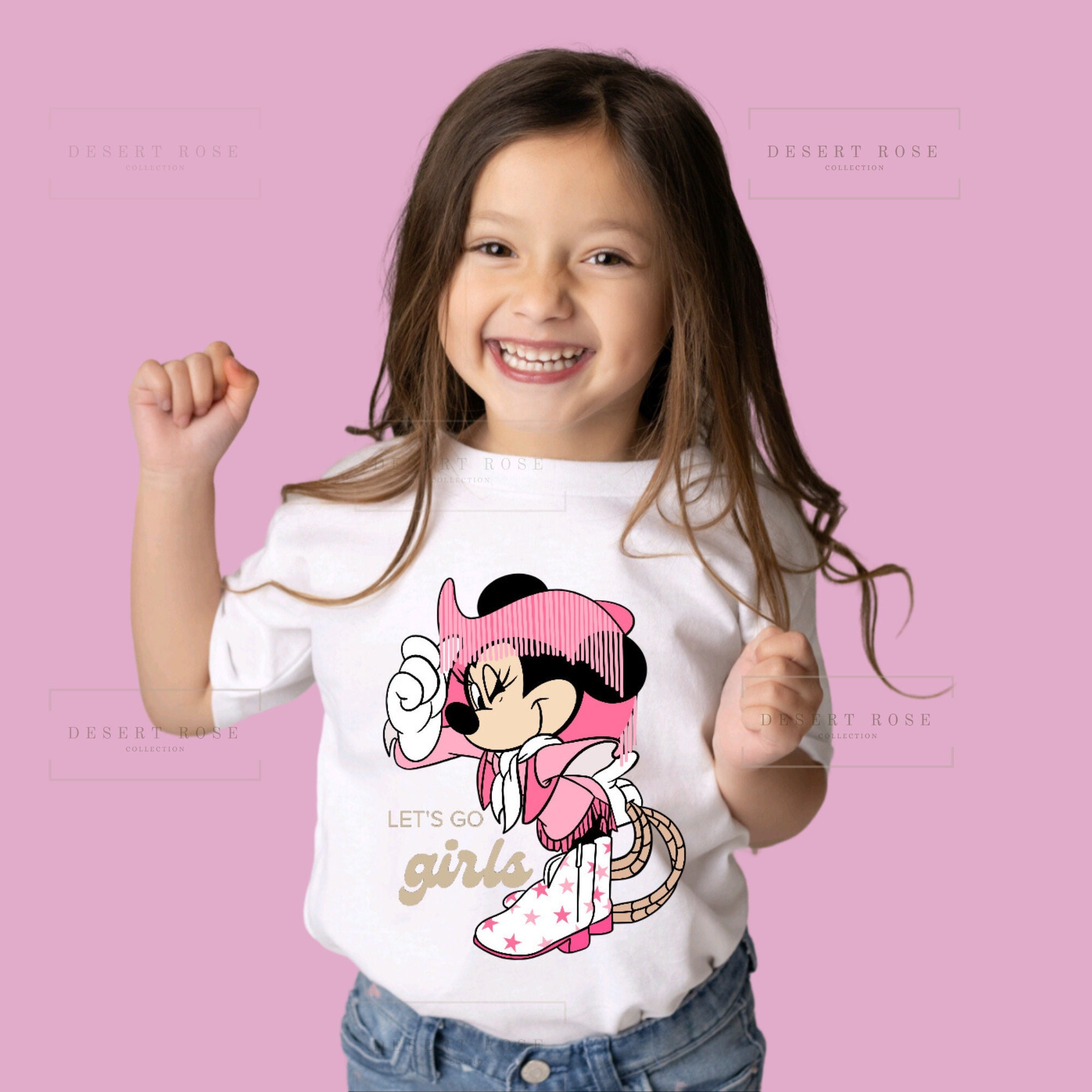 Camiseta de Minnie Mouse para ninas Camiseta de Minnie para ninas Conjunto de Minnie Mouse para ninas Camiseta Lets go para ninas Camiseta vaquera para ninas Conjunto