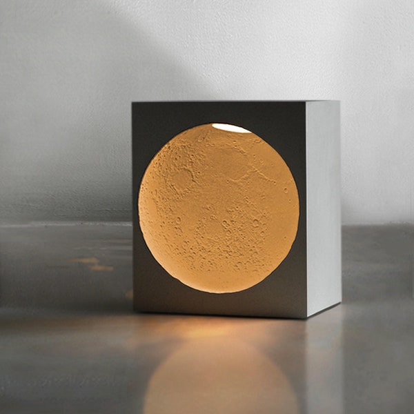 Veilleuse lune / béton / lampe à poser / design / chambre / chevet / lampe lune