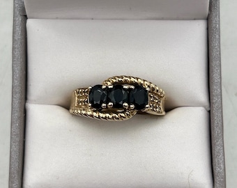Vintage 14k Yellow Gold Dark Blue Sapphire & Diamond Ring Size 8 plumb gold - 3.1 Grams Estate