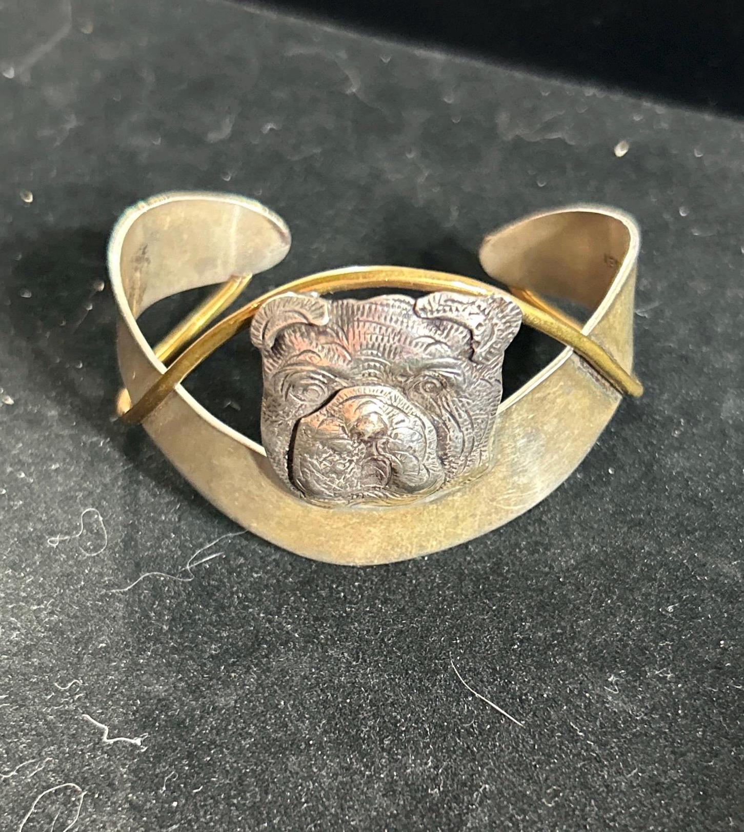 Bracelet Vintage Courtney Peterson - Argent Sterling & Laiton, Thème Chasse Au Renard, Taille 7 Pouces