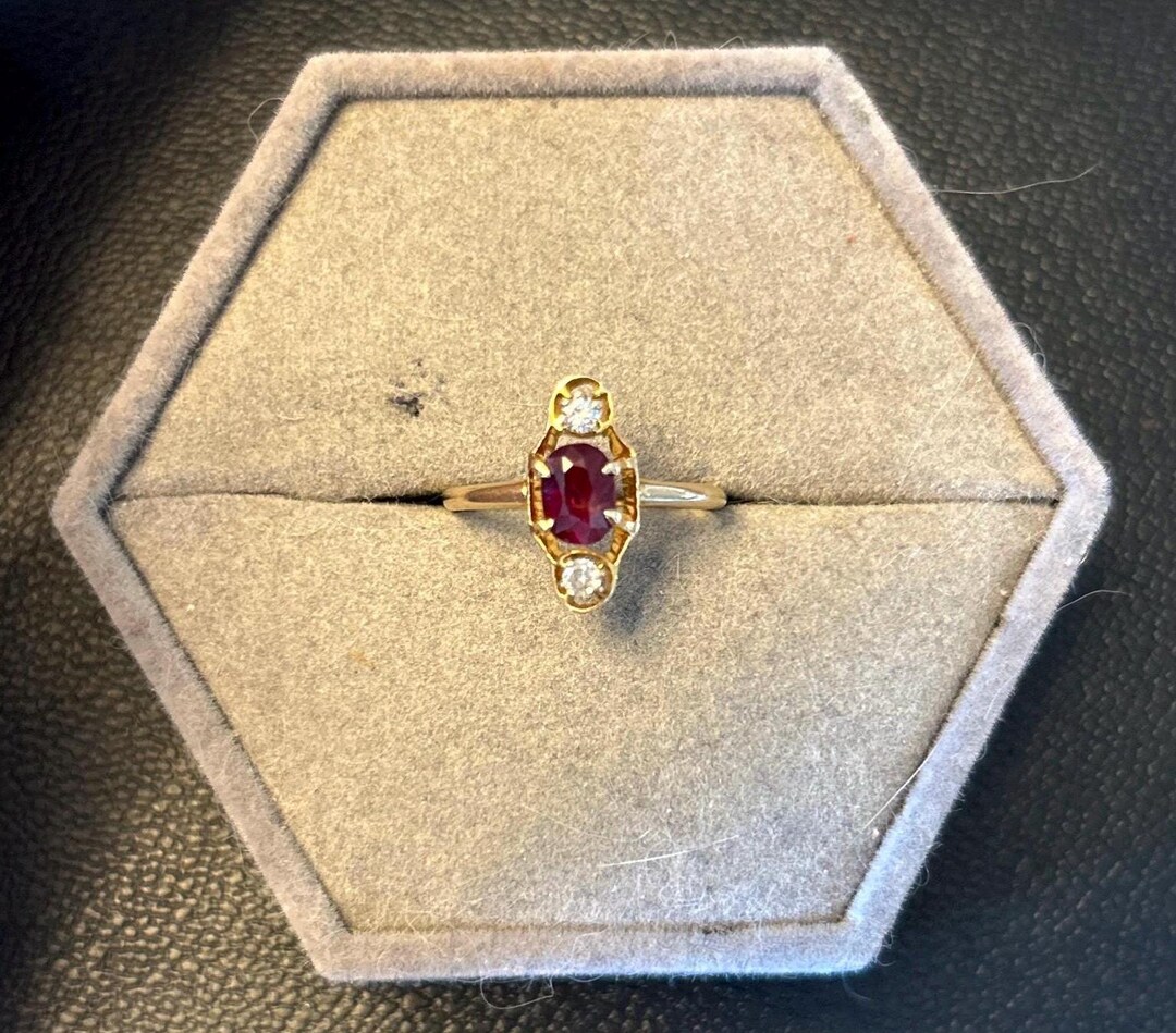 Estate 14k Yellow Gold Natural Ruby & CZ Ring Size 6.5 - 1.66 Grams - Etsy