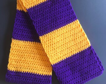 Sports Fan Stripes Handmade Crocheted Fashion Ruffle Scarf Purple//Black