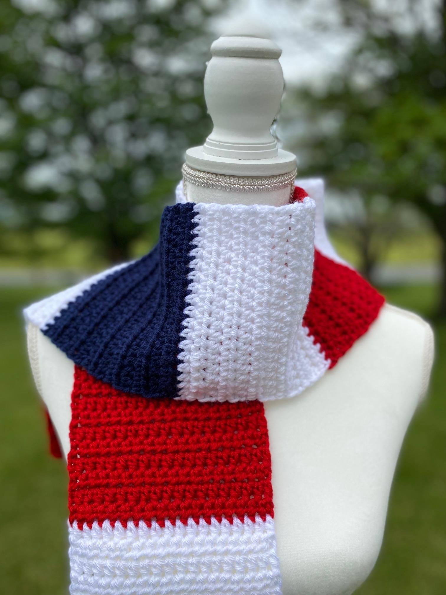 Red White and Blue Scarf, Patriotic Scarf, Flag Scarf, Winter