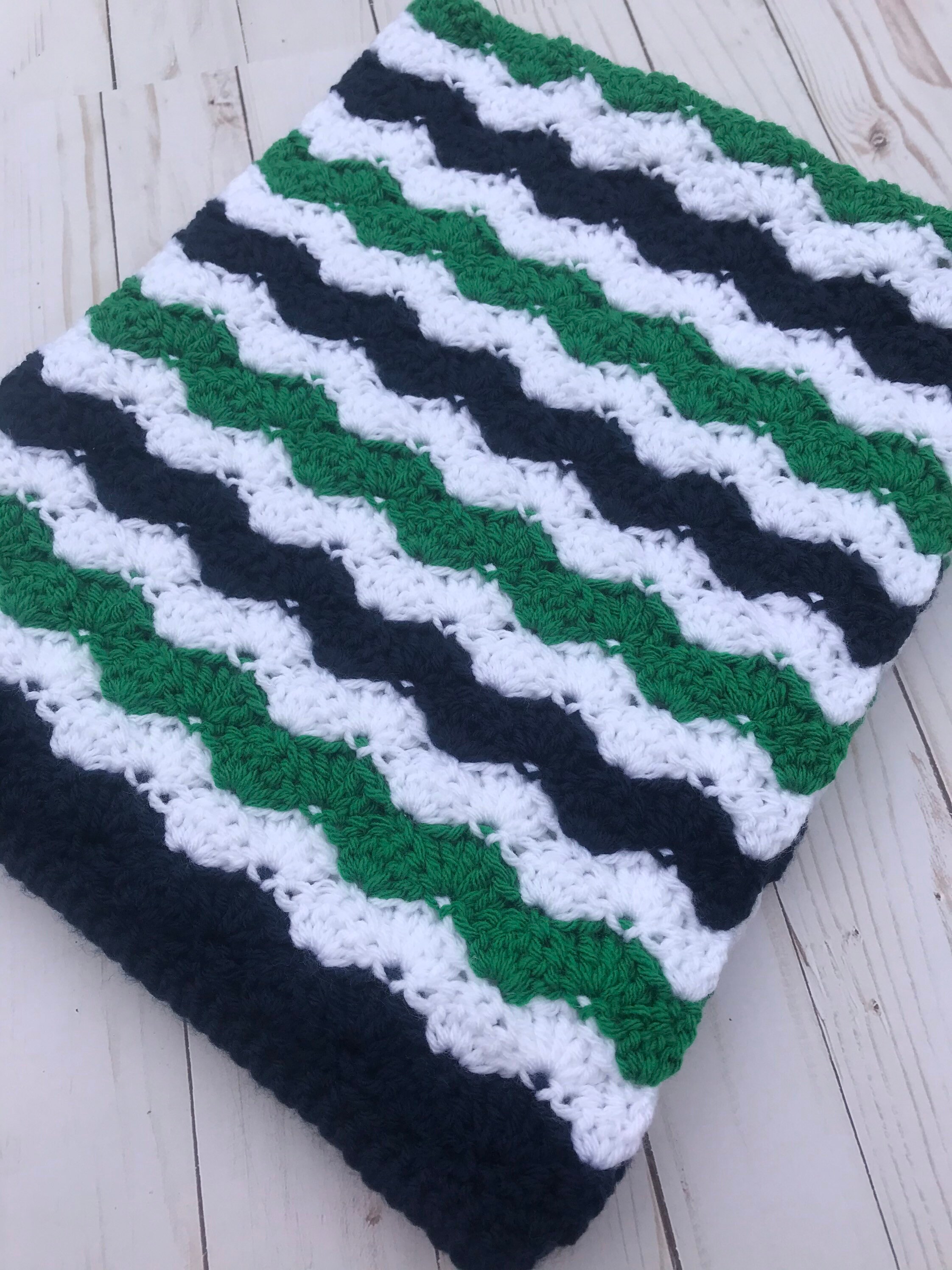 Blue and Green Baby Blanket Handmade Knit Baby Afghan Etsy
