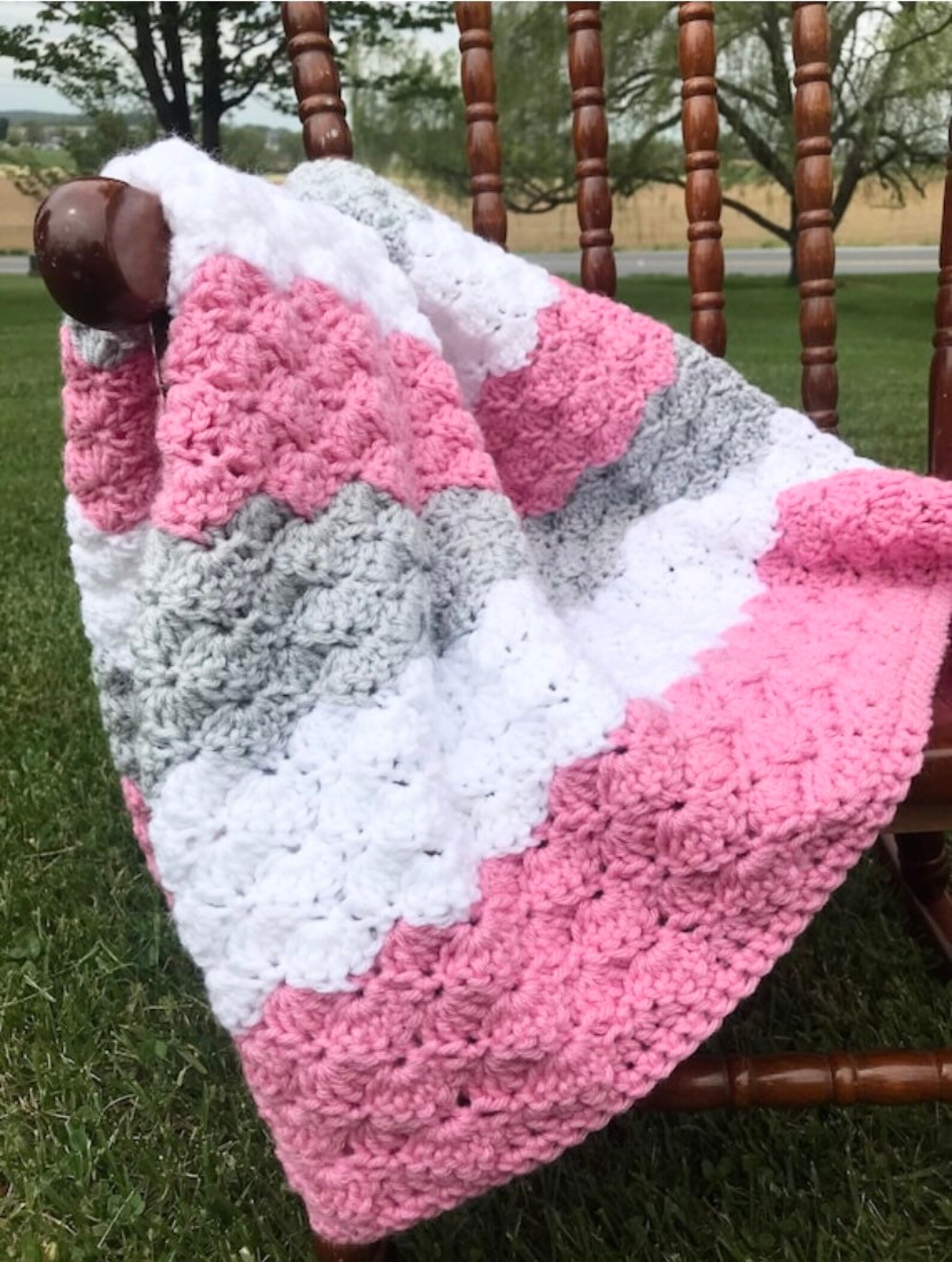 Pink and Gray Baby Blanket Crochet for Girl Handmade Knit Etsy