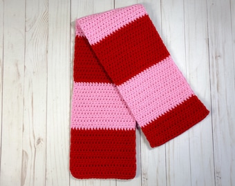 Pink and Red Scarf, Christmas Scarf, Valentines Scarf Women Handmade, Striped Scarf, Handmade Crochet Scarf, Winter Scarf, Womens Scarves