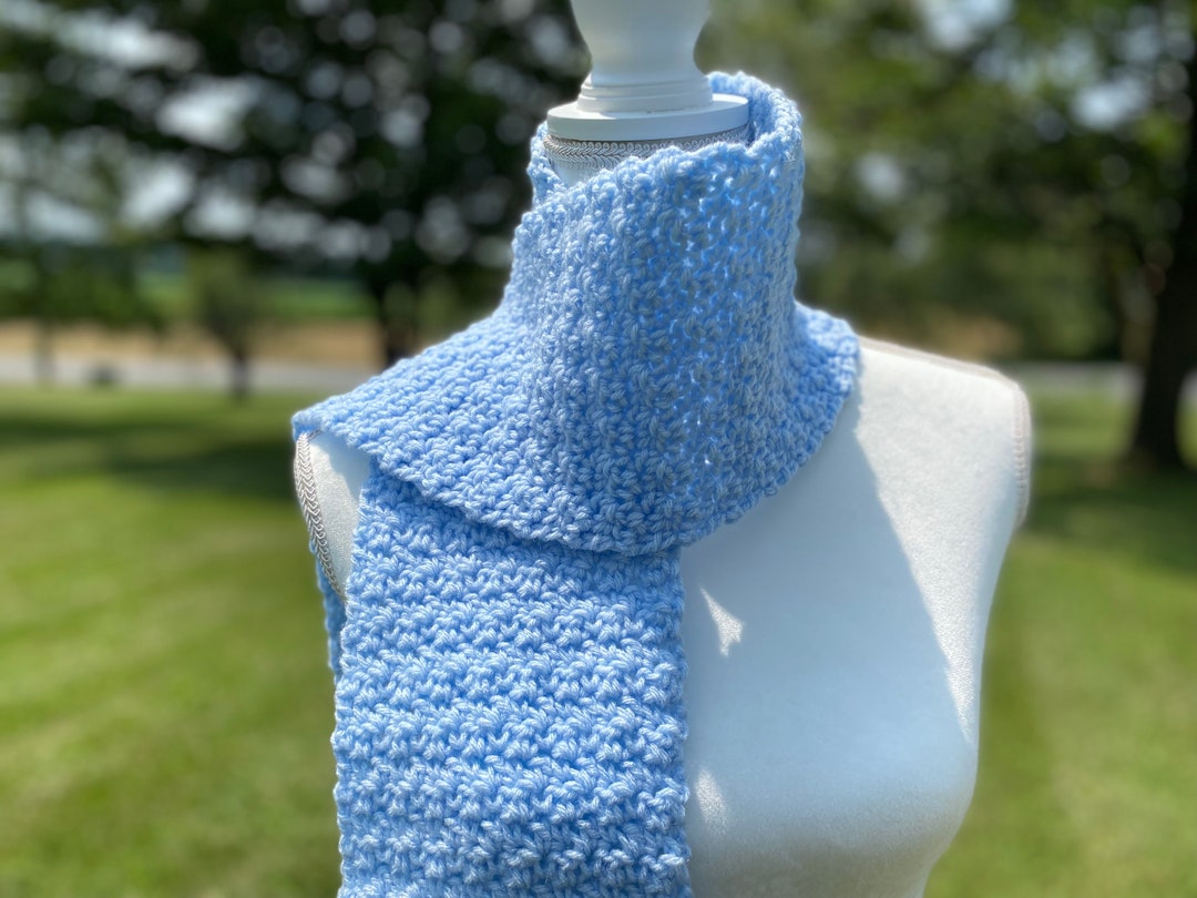 Light Blue Scarf Crochet, Handmade Crochet Scarf, Knit Scarf Women