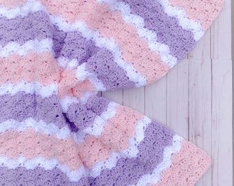 Pink and Lavender Baby Blanket, Baby Blanket Girl, Handmade Crochet Crib Blanket, Baby Afghan, Girl Nursery Bedding, New Baby Girl Gift
