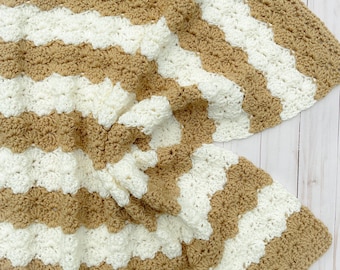 Taupe and Cream Crochet Baby Blanket Handmade, Gender Neutral Baby Blanket Woodland, Baby Blanket for Girl, Baby Boy Blanket, New Baby Gift