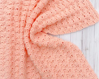 Peach Baby Blanket Crocheted, Handmade Baby Blanket for Girl, Baby Afghan, Baby Shower Gift Blanket, Newborn Baby Blanket, Crib Blanket