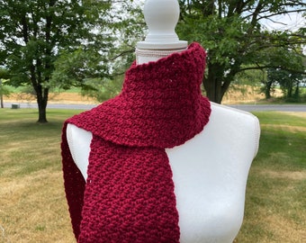 Burgundy Scarf, Handmade Knitted Scarf, Scarf Women Handmade Crochet, Solid Color Scarf, Winter Scarf Men, Autumn Scarf, Mens Scarf Knit