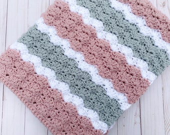 Pink and Gray Baby Blanket Handmade Crochet, Newborn Girl Blanket, Knit Baby Blanket, Baby Blanket Girl, Baby Afghan, Baby Girl Nursery