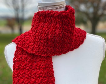 Red Scarf, Crochet Scarf Women, Warm Scarf Men, Christmas Scarf, Winter Scarf Handmade, Solid Color Scarf, Winter Scarf Men, Scarf Women