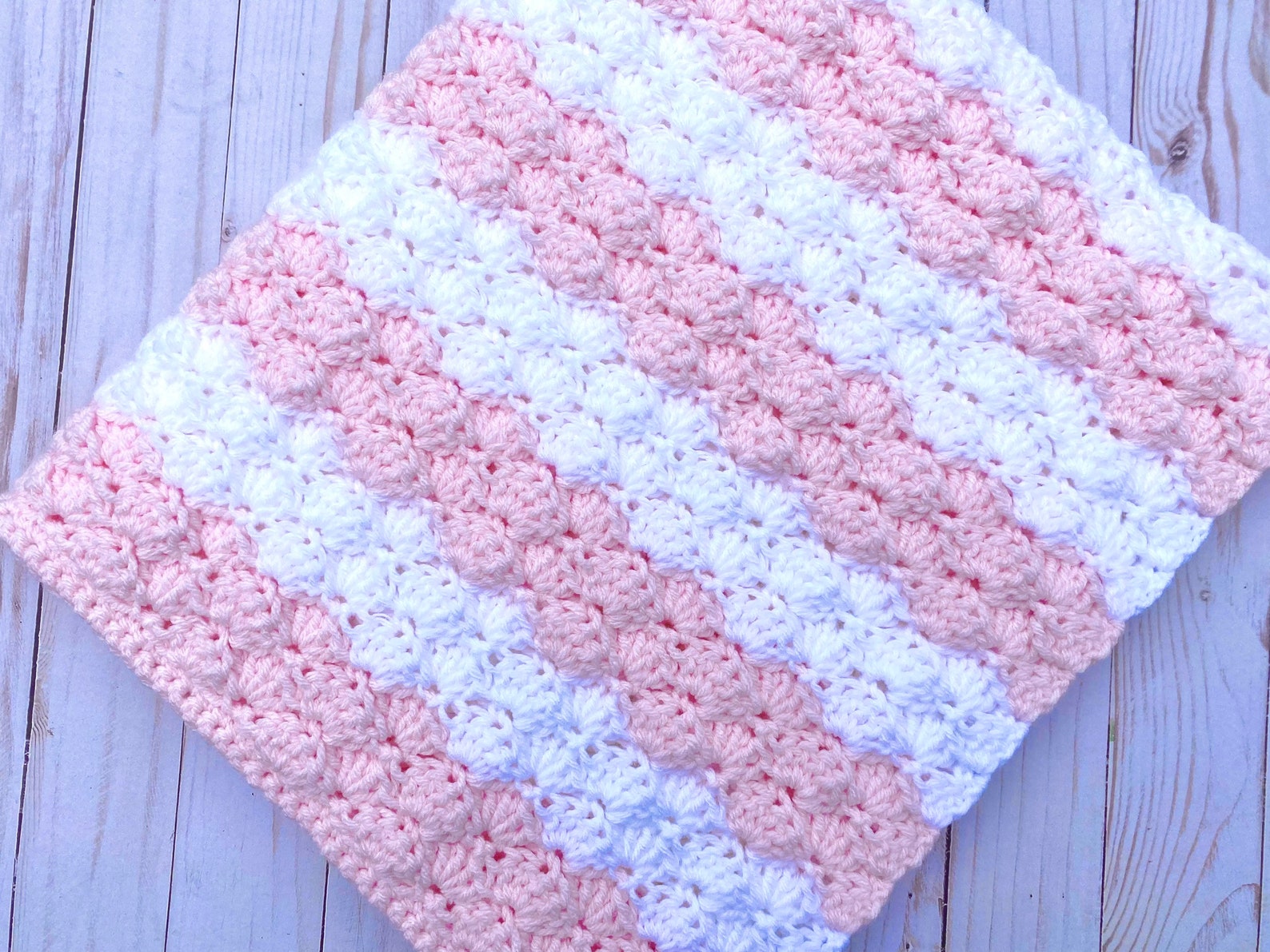 Pink and White Baby Blanket Crochet Handmade Baby Blanket Etsy