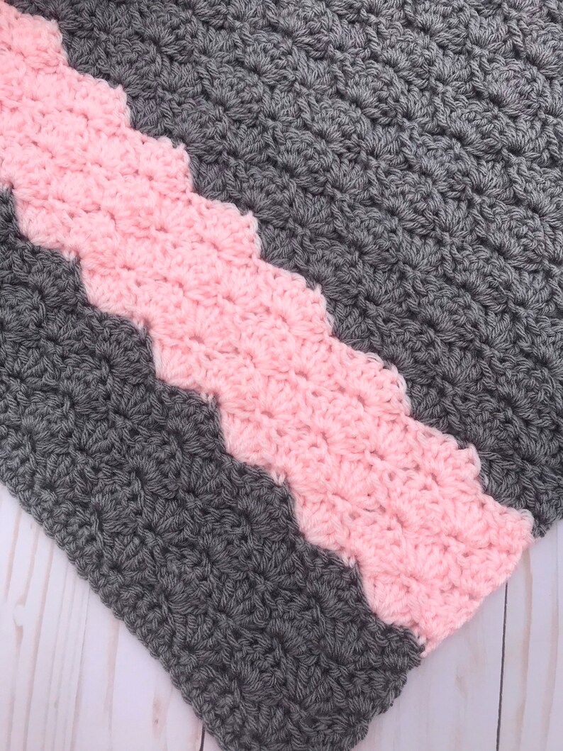 Pink and Gray Baby Blanket Crochet for Girl Handmade Knit Etsy