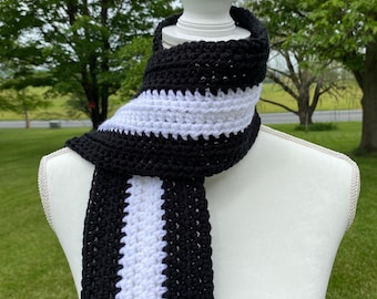 Black and White Scarf, Striped Scarf, Handmade Crochet Scarf, Crochet Scarf Handmade, Scarf Men, Scarf Women, Winter Scarf, Autumn Scarf