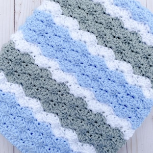 Blue and Gray Baby Blanket Handmade Crochet, Knit Baby Afghan, Blue Baby Blanket, Baby Boy Blanket, Striped Baby Blanket, Newborn Boy
