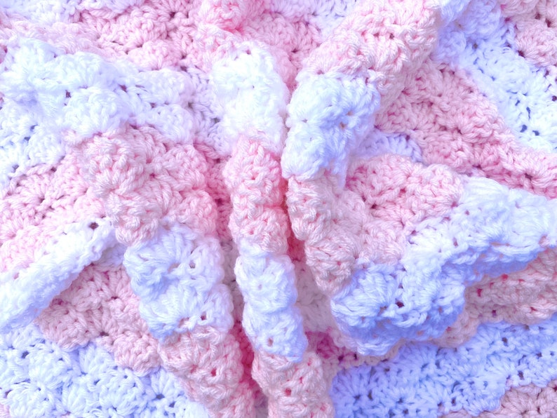 Handmade Pastel Pink and White Crocheted Baby Blanket Afghan Handmade Pastel Pink and White Crocheted Baby Blanket Afghan