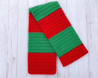 Red and Green Scarf Crochet, Christmas Scarf, Winter Scarf Knitted Handmade, Scarf Men, Scarf Women, Striped Scarf, Mens Knit Scarf