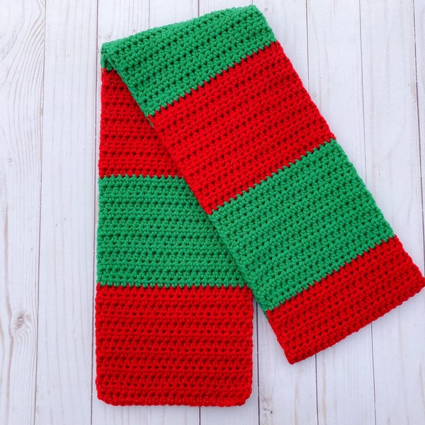 Red and Green Scarf Crochet, Christmas Scarf, Winter Scarf Knitted Handmade, Scarf Men, Scarf Women, Striped Scarf, Mens Knit Scarf