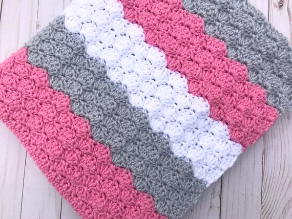 Pink and Gray Baby Blanket Crochet for Girl Handmade Knit | Etsy