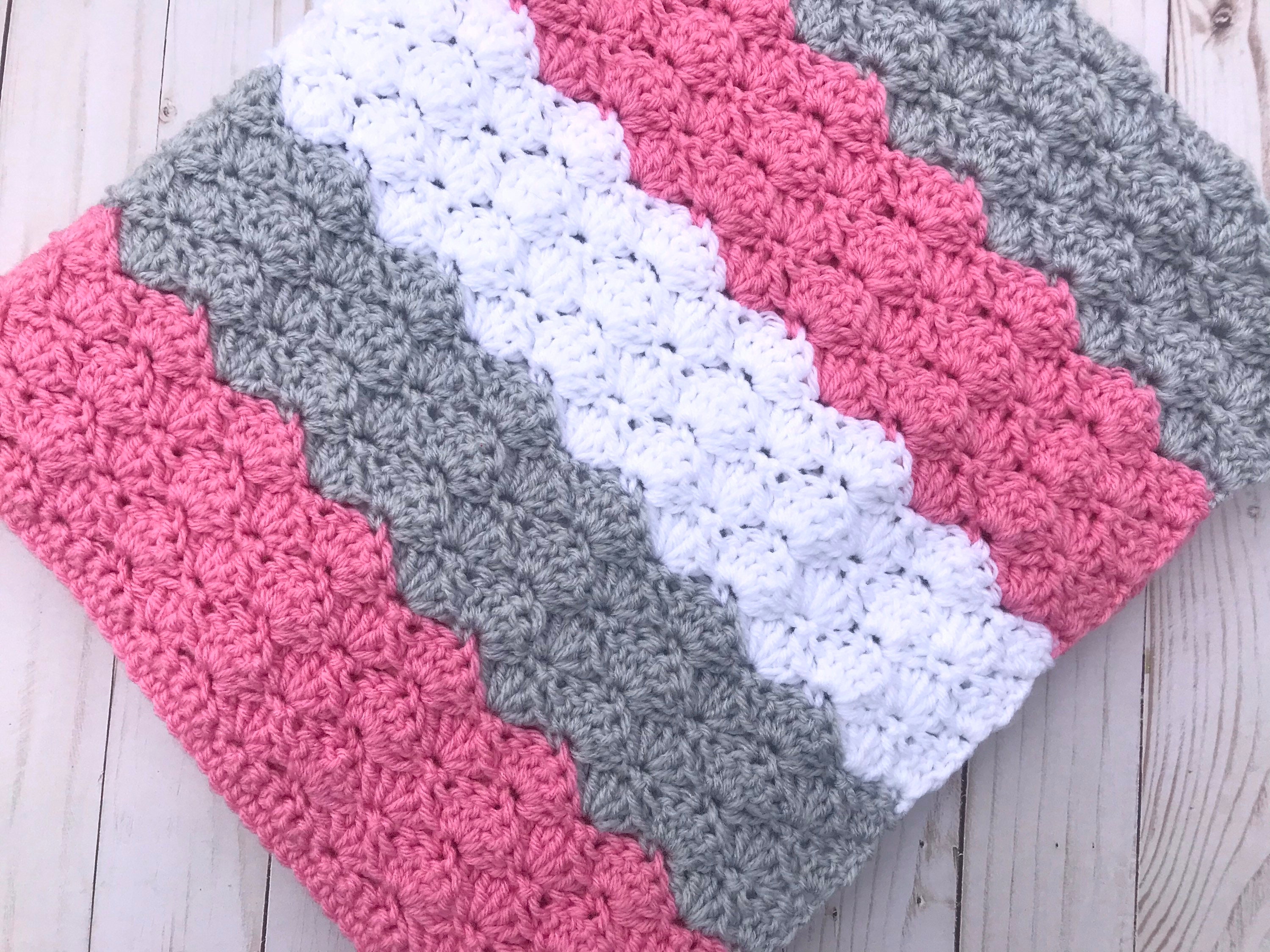 Pink and Gray Baby Blanket Crochet for Girl Handmade Knit Etsy