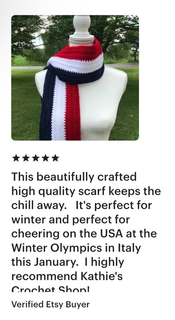Red White and Blue Scarf, Patriotic Scarf, Flag Scarf, Winter