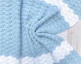 Blue and White Baby Blanket for Boy, Baby Afghan, Crochet Baby Blanket Handmade, Baby Shower Blanket, Baby Gift Blanket, Boy Nursery Blanket