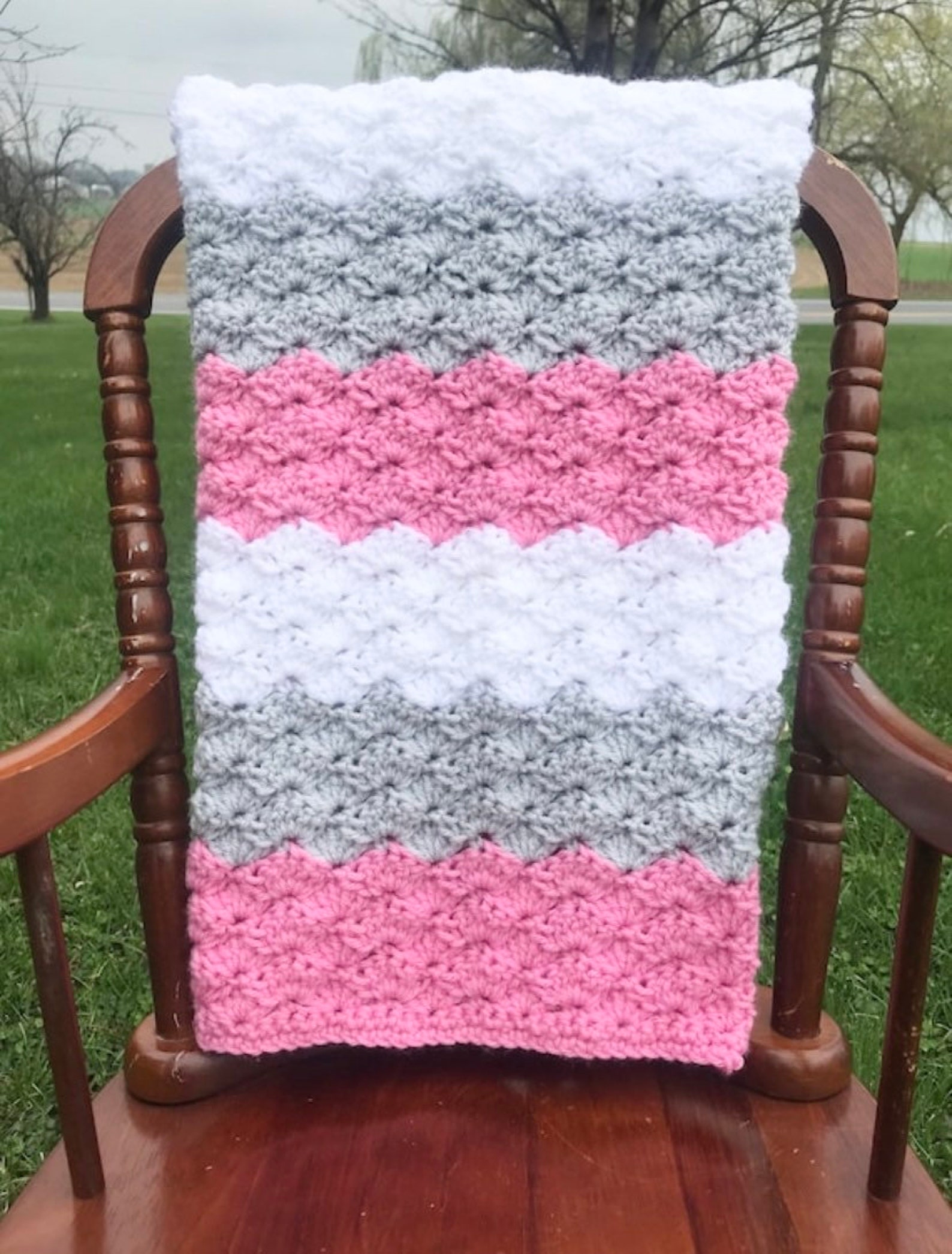 Pink and Gray Baby Blanket Crochet for Girl Handmade Knit Etsy