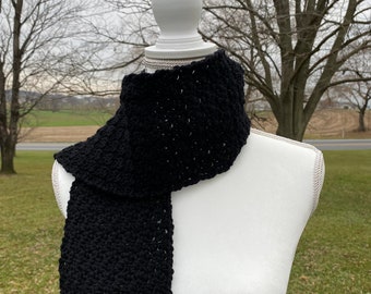 Black Crochet Scarf, Winter Scarf Handmade, Solid Color Scarf, Mens Scarf Knit, Crochet Scarf Women, Fall Scarf, Winter Scarf Men