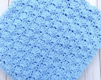 Light Blue Baby Blanket, Crochet Baby Boy Blanket, Handmade Baby Blanket Boy, Baby Afghan for Boy, Newborn Boy, Handmade Knit, Baby Boy