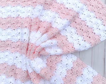 Pink and White Baby Blanket Crochet, Handmade Baby Blanket, Crochet Baby Afghan, Newborn Baby Blanket, Girl Baby Blanket, New Baby Gift Girl