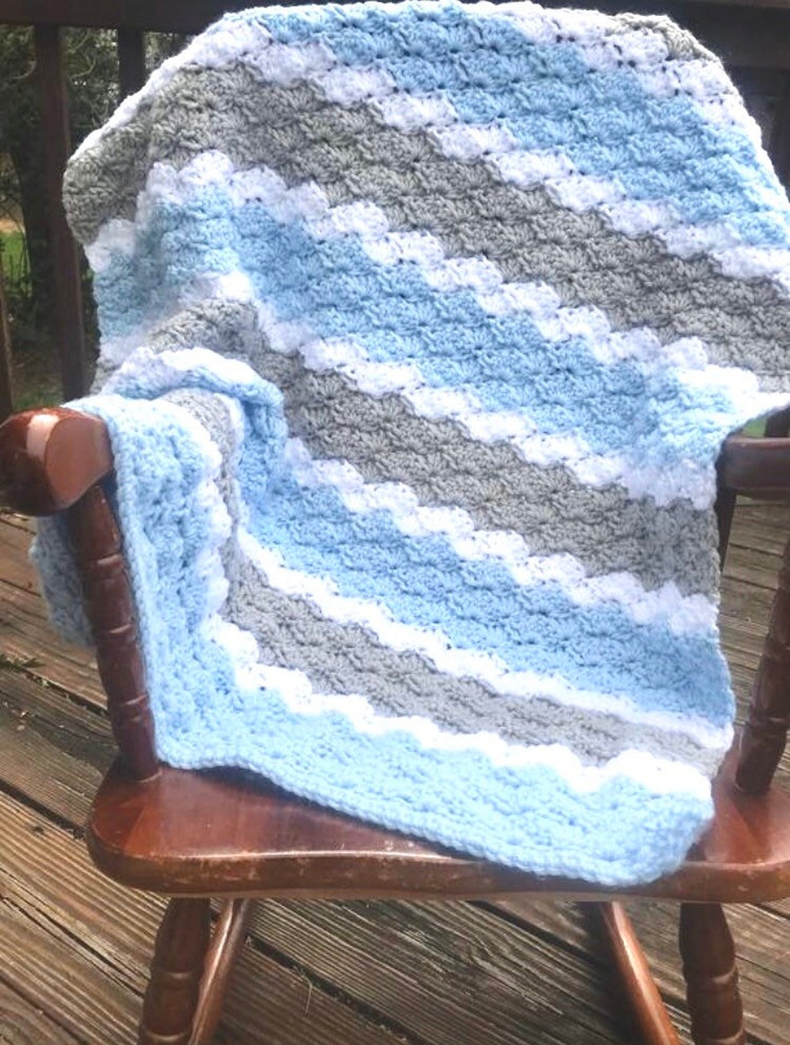 Blue and Gray Baby Blanket Handmade Crochet Knit Baby Afghan | Etsy