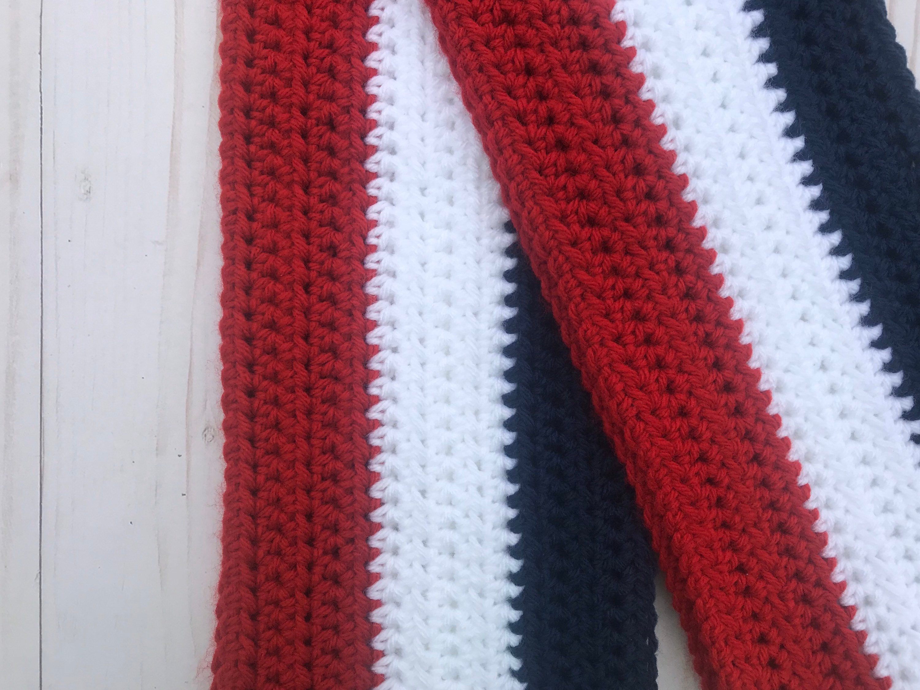 Red White and Blue Scarf, Women, Winter Scarf, Men, Crochet Handmade Scarf, Scarf, Patriotic - Scarf Scarf Etsy Flag Knit Striped Scarf Scarf