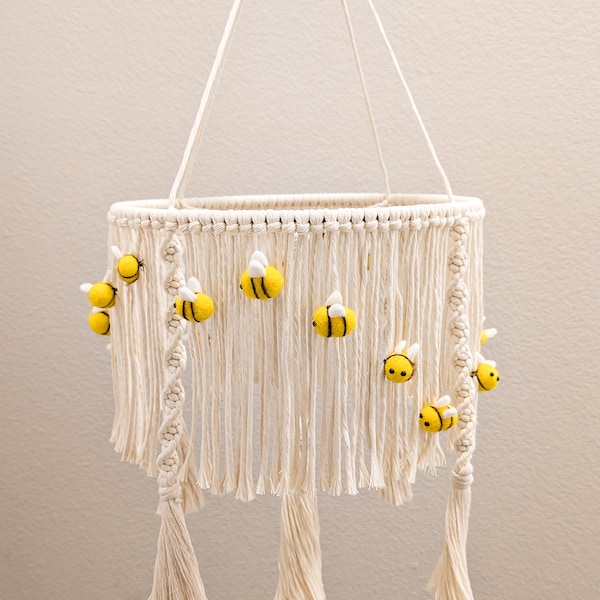 Honey Bee Nursery Mobile - Macrame Nursery Mobile - Macrame Hanging - Bumble Bee Decor