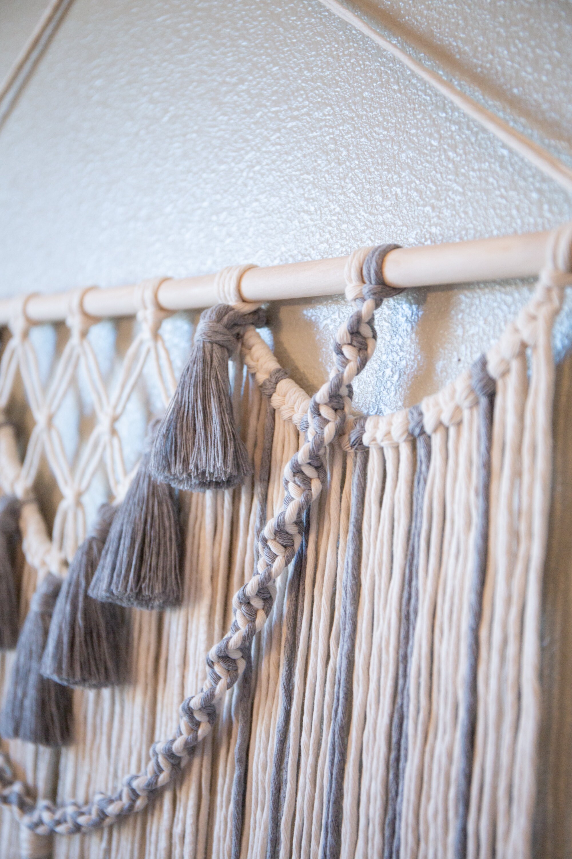 Cream & Grey Tasseled Large Macrame Wall Hanging Macrame Etsy