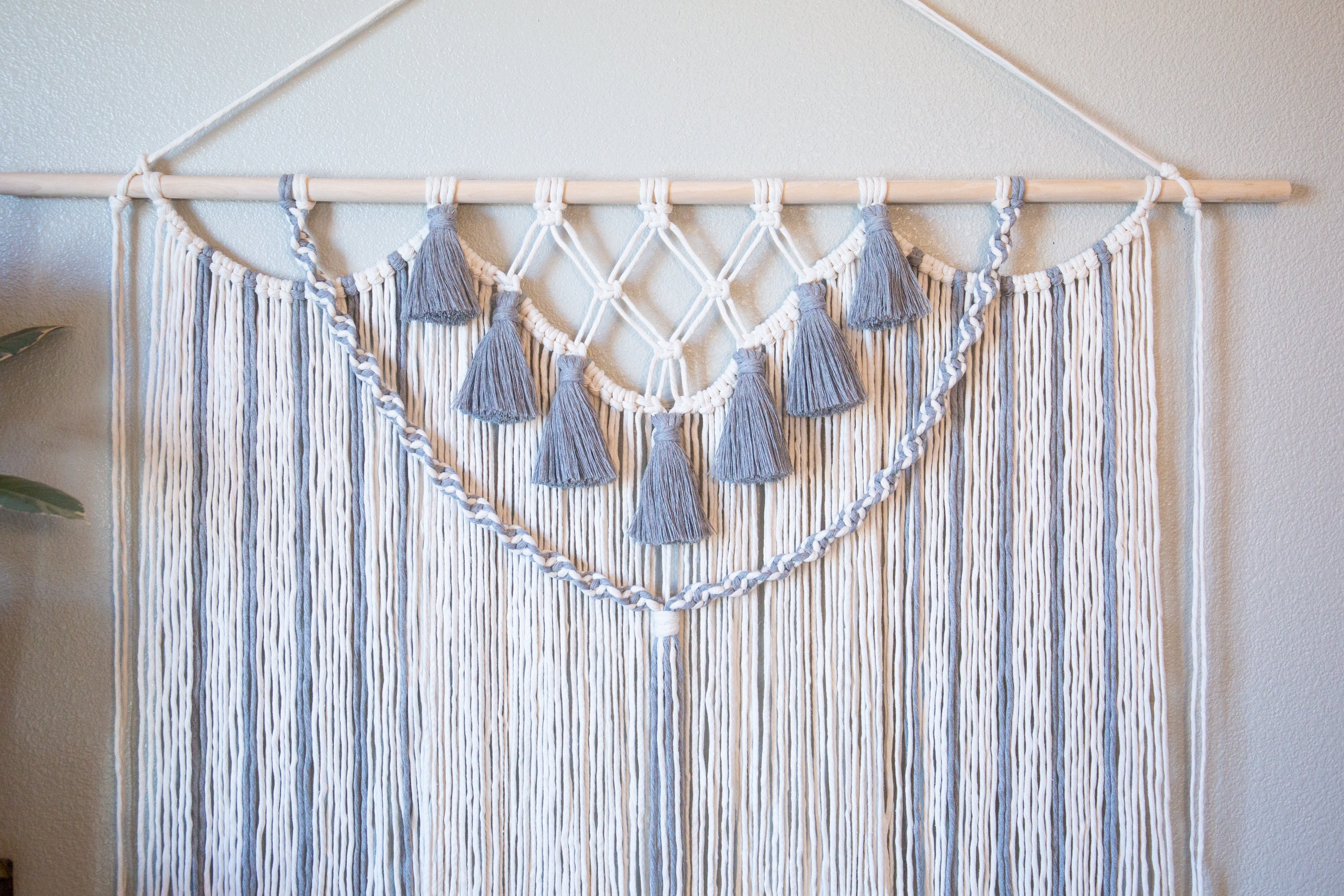Cream & Grey Tasseled Large Macrame Wall Hanging Macrame Etsy