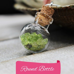 Peridot Pendant, Peridot Necklace, Gemstone Jewelry, Crystal Bottle Pendant, Cork Bottle Necklace, August Birthstone Necklace