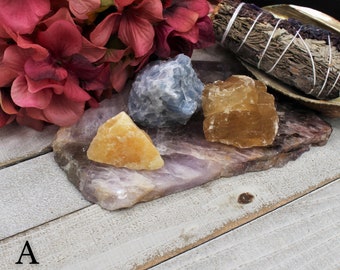 Raw Calcite Chunk Bundle: Honey, Blue, Orange - Beginner Crystal Set