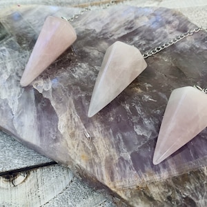 Rose Quartz Crystal Pendulum, Dowsing Tool, Chakra Healing Tool, Divination Tool, Witchy Gift, Healing Crystals