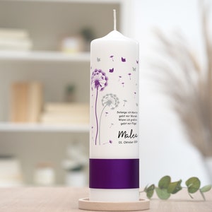 Baptism candle / communion candle / confirmation candle - dandelion / butterflies