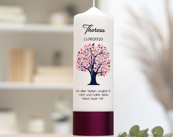 Baptismal candle tree of life with colorful leaves