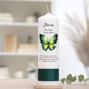 Baptism candle with butterfly in green image 1